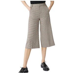 Maje Checked Wide-Leg Cropped Culotte Pants High Waist FR 36 US 2–4